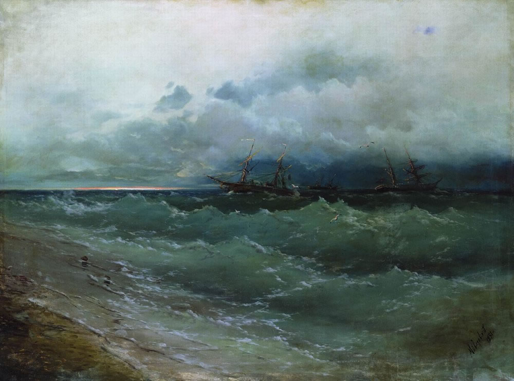 И. Айвазовский. Корабли в бурном море. Восход солнца. 1871.
